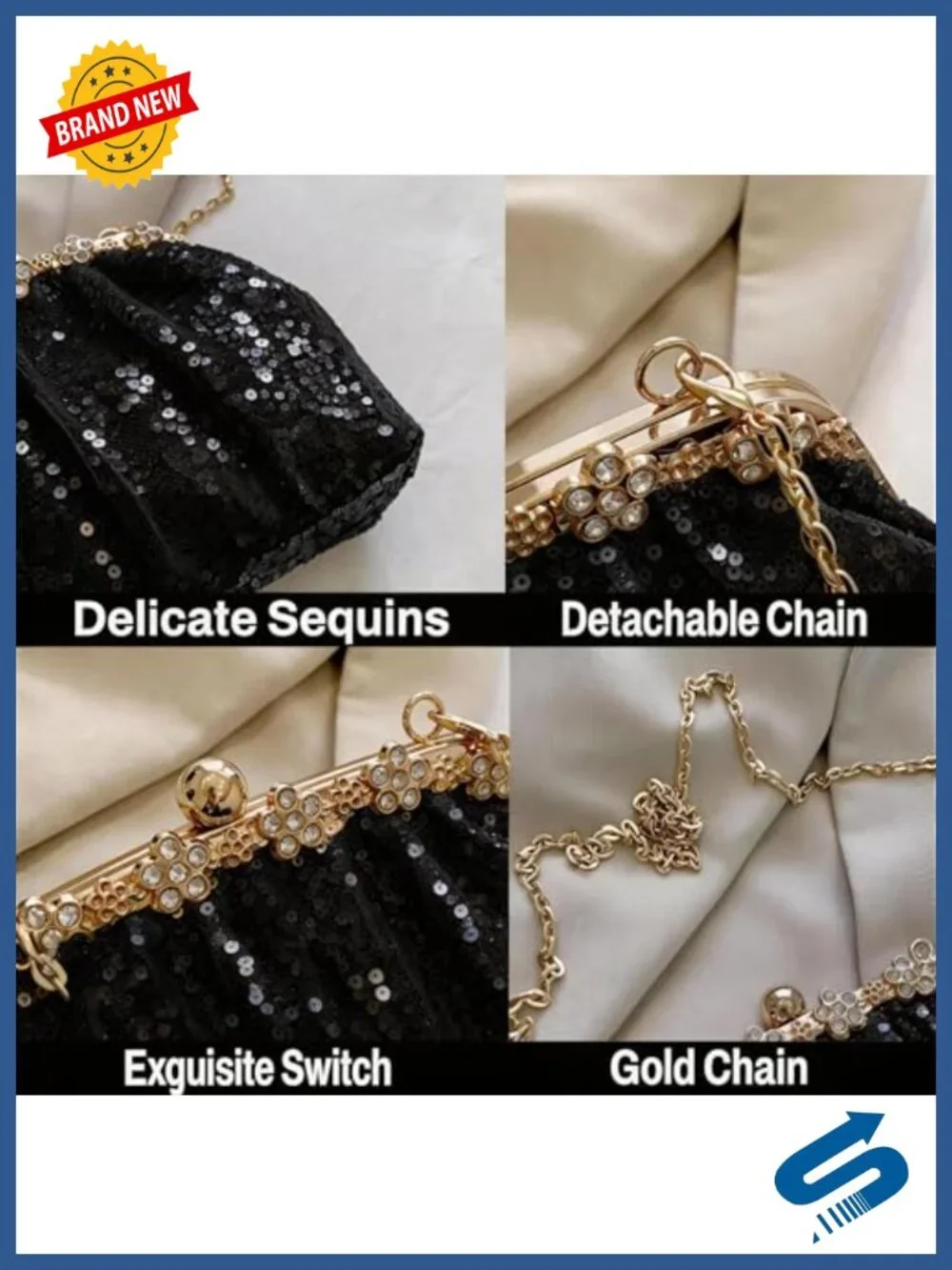 Glitter Sequin Clutch Purse Embellished Evening Bag Party Cocktail Wedding